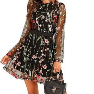 Embroidered Long Sleeved Mini Dress